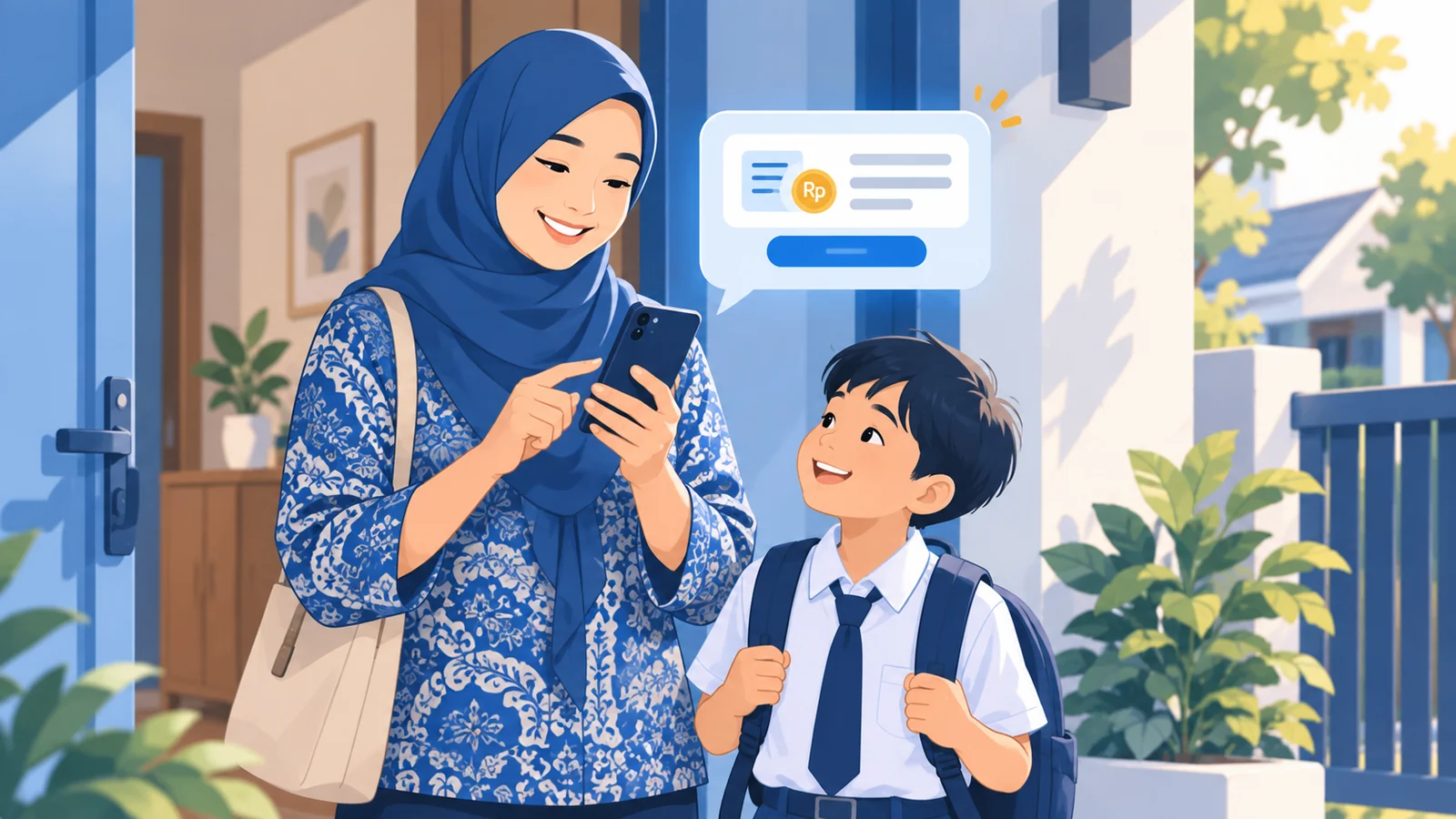 Orang tua menerima tagihan sekolah di ponselnya